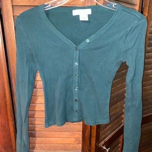 dark teal ribbed button down crop top